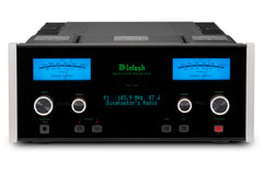 McIntosh MAC7200 stereo receiver front and top view with blue watt meters and tuner display