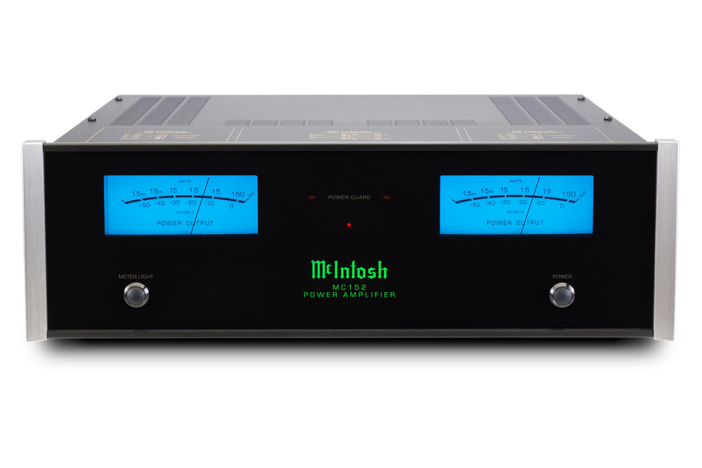 McIntosh MC152 2-channel solid state power amplifier front and top view