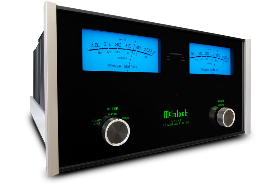 McIntosh MC312 2-channel solid state power amplifier front three-quarter view