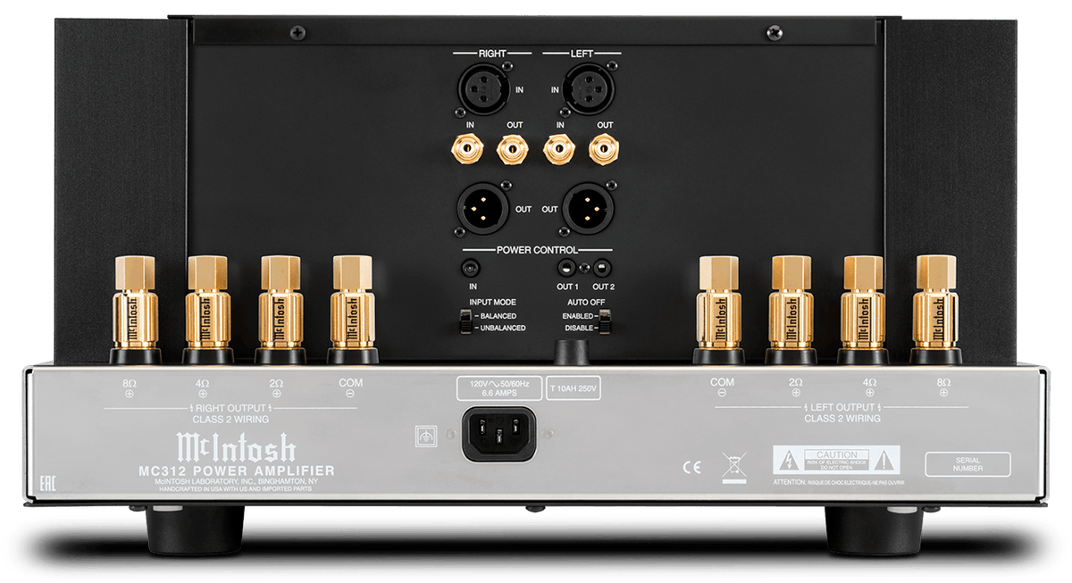 McIntosh MC312 2-channel power amplifier rear panel and connections