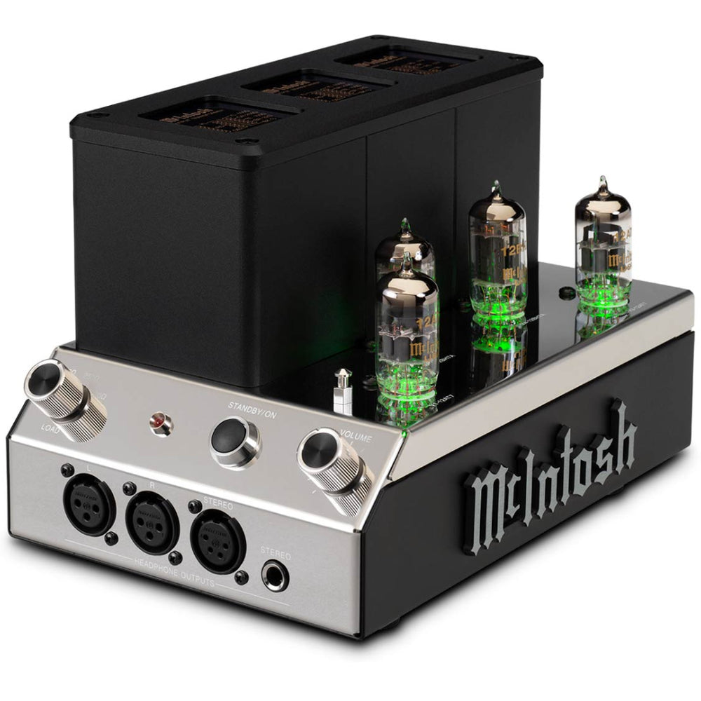 McIntosh MHA200 vacuum tube headphone amplifier left angled front view
