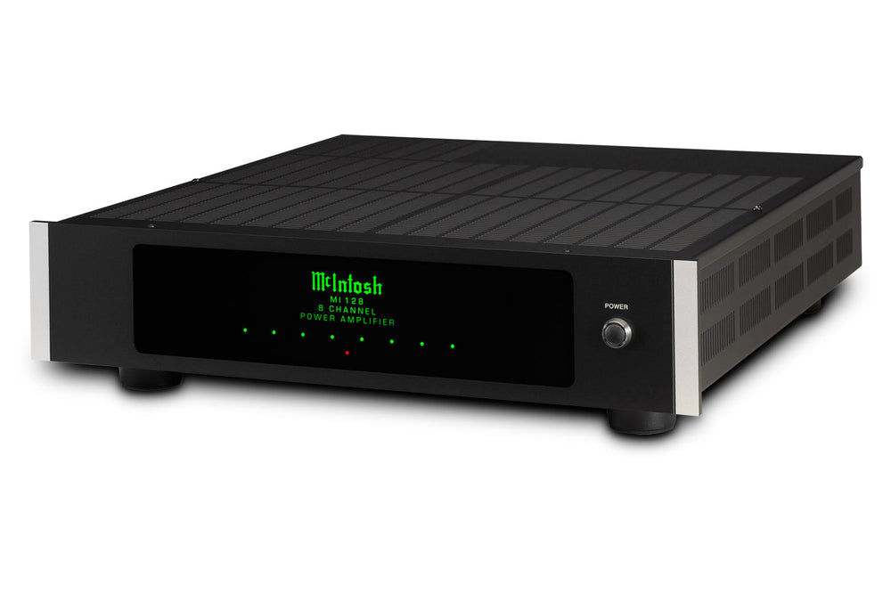 McIntosh MI128 8-channel digital power amplifier angled front view