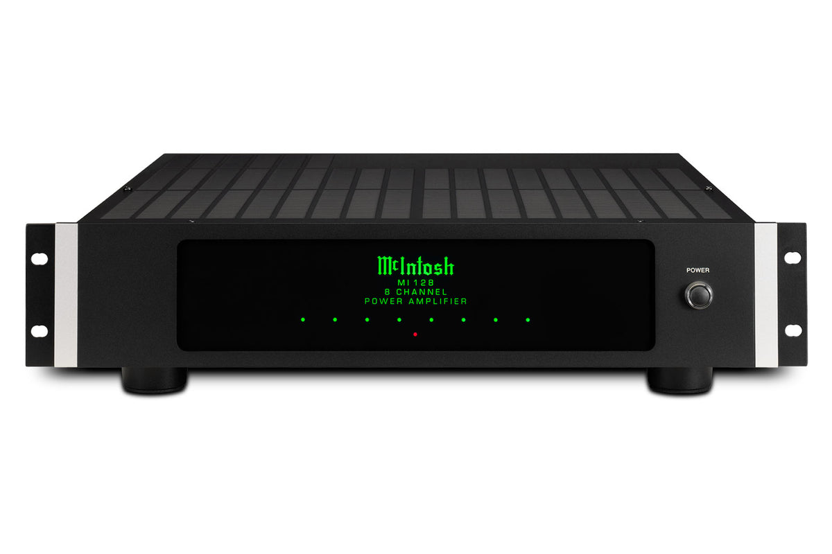 McIntosh MI128 front and top view with removable rack mounting ears
