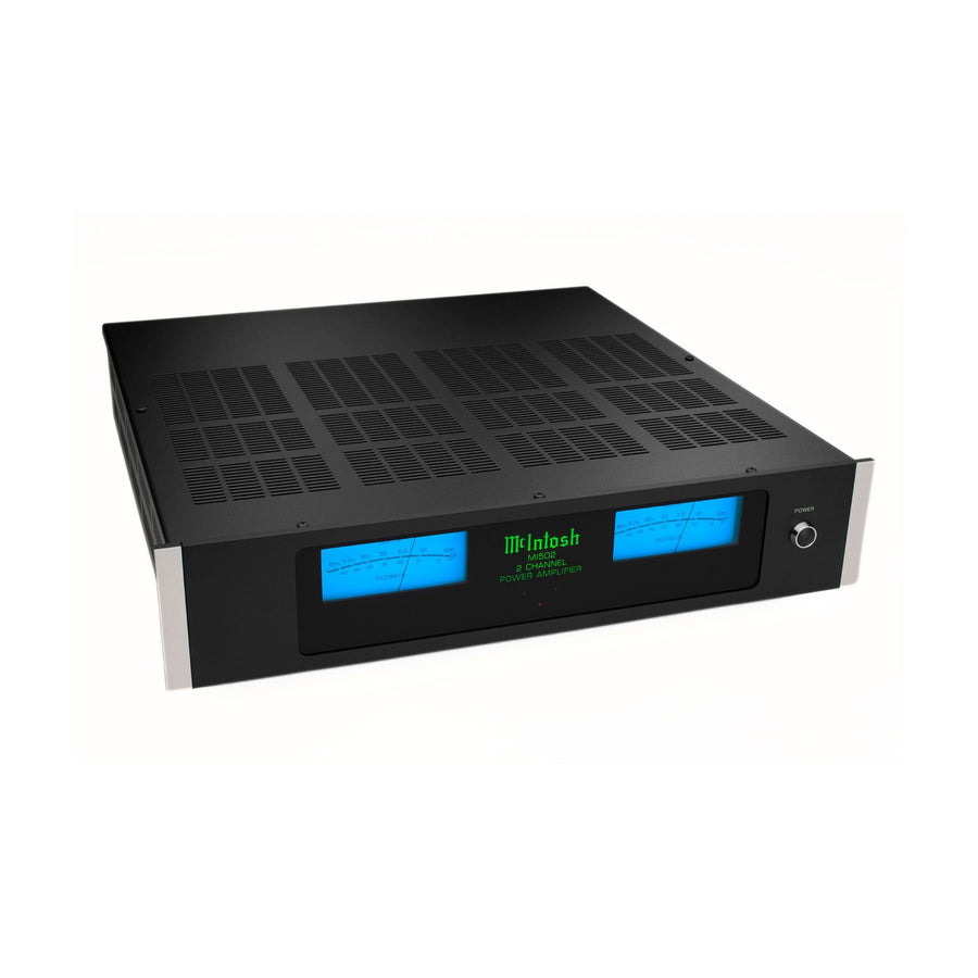 McIntosh MI502 2-channel digital power amplifier front and top view