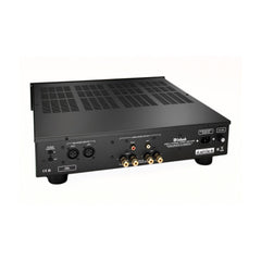 McIntosh MI502 2-channel amplifier rear angled view with inputs and speaker outputs
