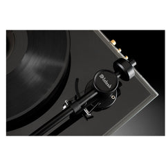 McIntosh MT2 belt-drive turntable side profile with layered acrylic plinth