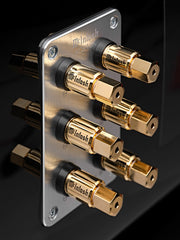 McIntosh XCS1.5K rear panel with three pairs of Solid Cinch binding posts