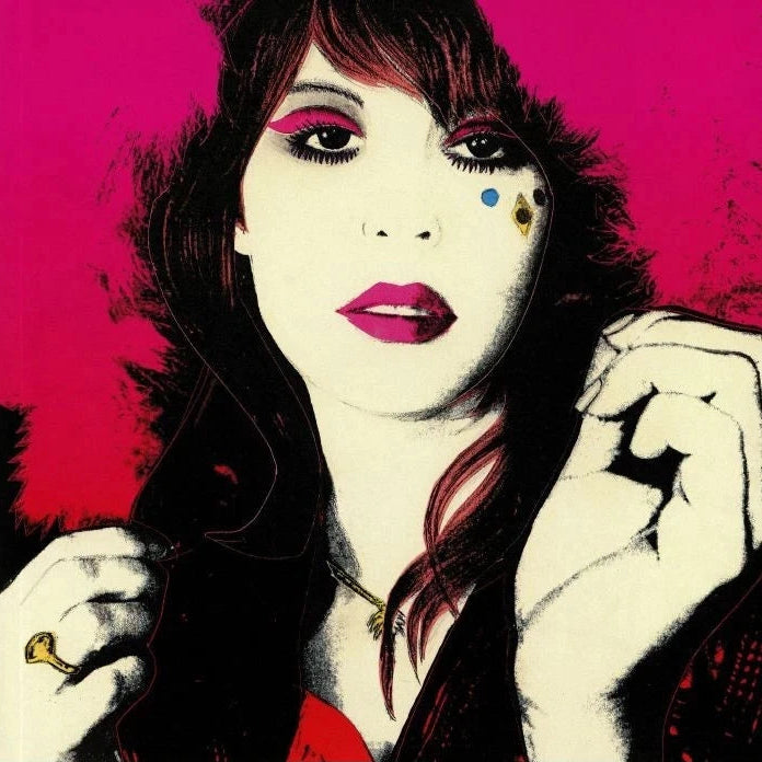 Artistic illustration of a person with red hair and pink makeup against a pink background