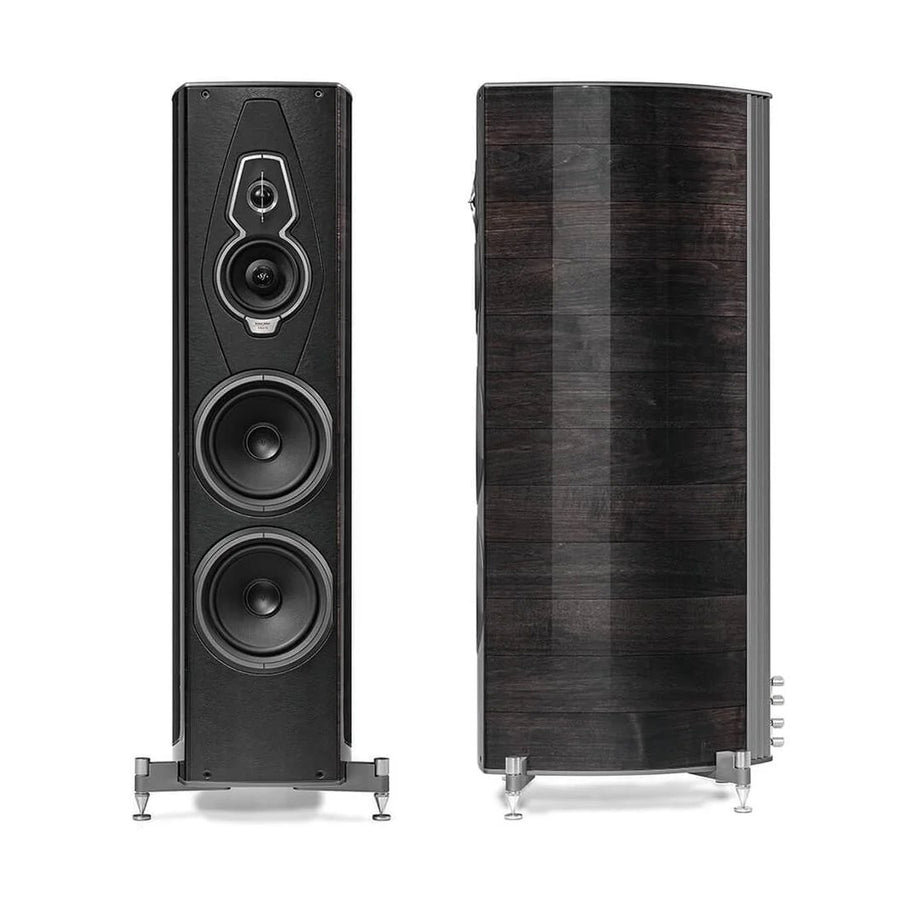 Sonus Faber Amati G5 floorstanding speakers in Graphite Wood and Italian leather
