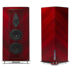Sonus Faber Stradivari G2 floorstanding speakers in Red Wood and Italian leather