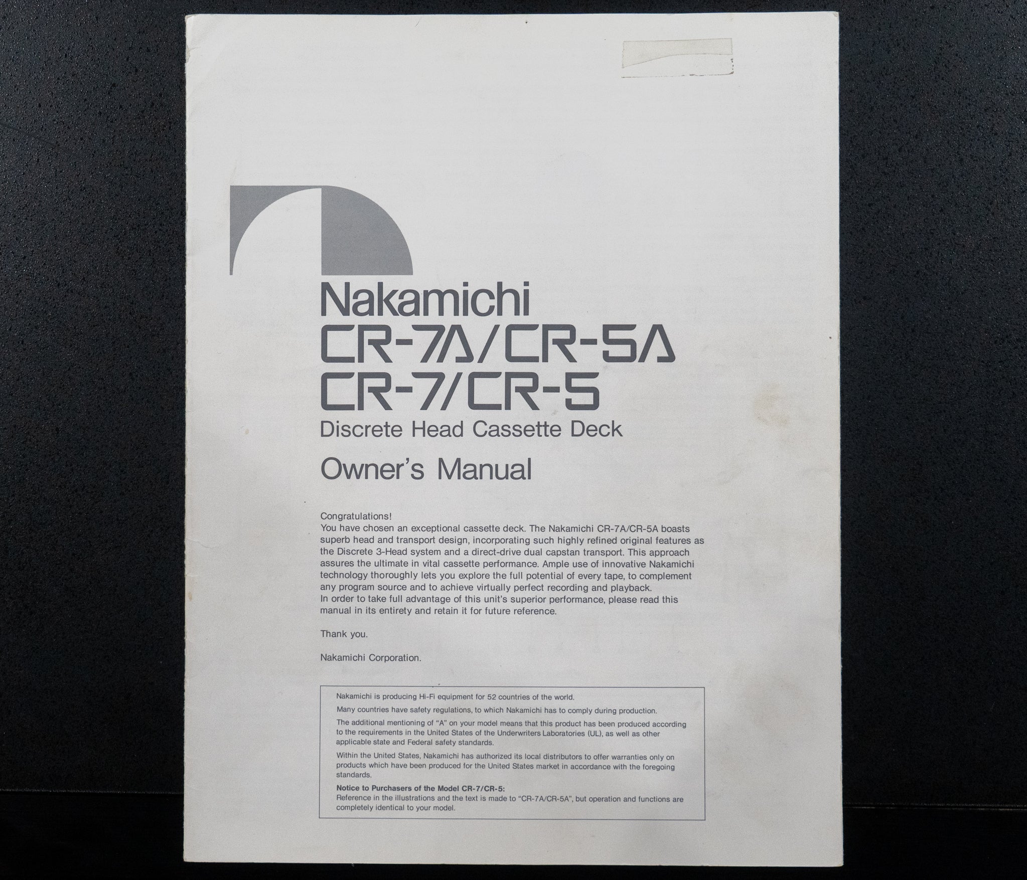 Nakamichi CR-7A Discrete-Head Cassette Deck Player
