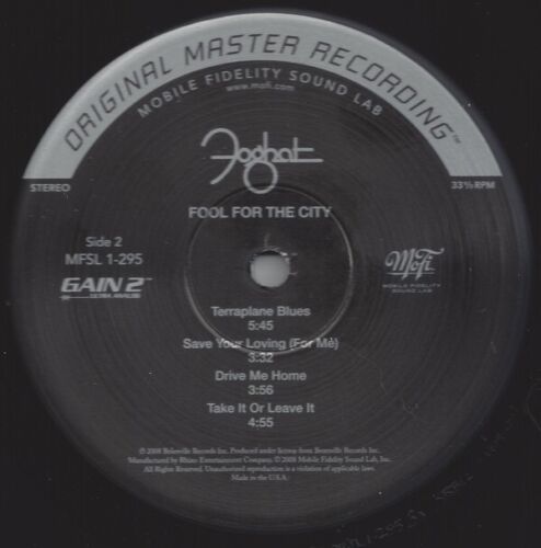 Foghat ‎- Fool For The City - LP 33RPM‎– Original Master Recording – SEALED MoFi